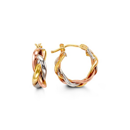 10kt Tri-tone Gold Braided Hoop Earrings