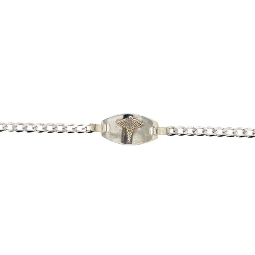 10kt White Gold 4mm Curb Medial Alert Bracelet