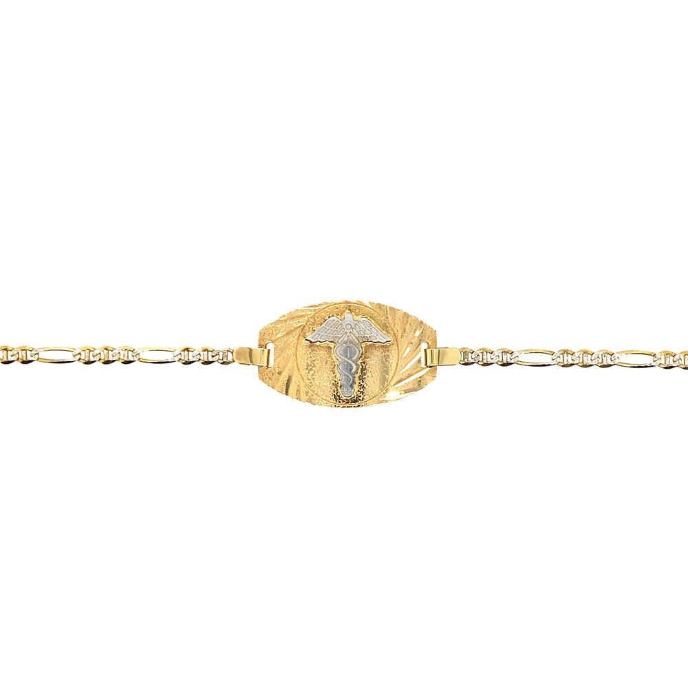 10kt Two-Tone Gold 2mm Figaro Medical Alert Bracelet