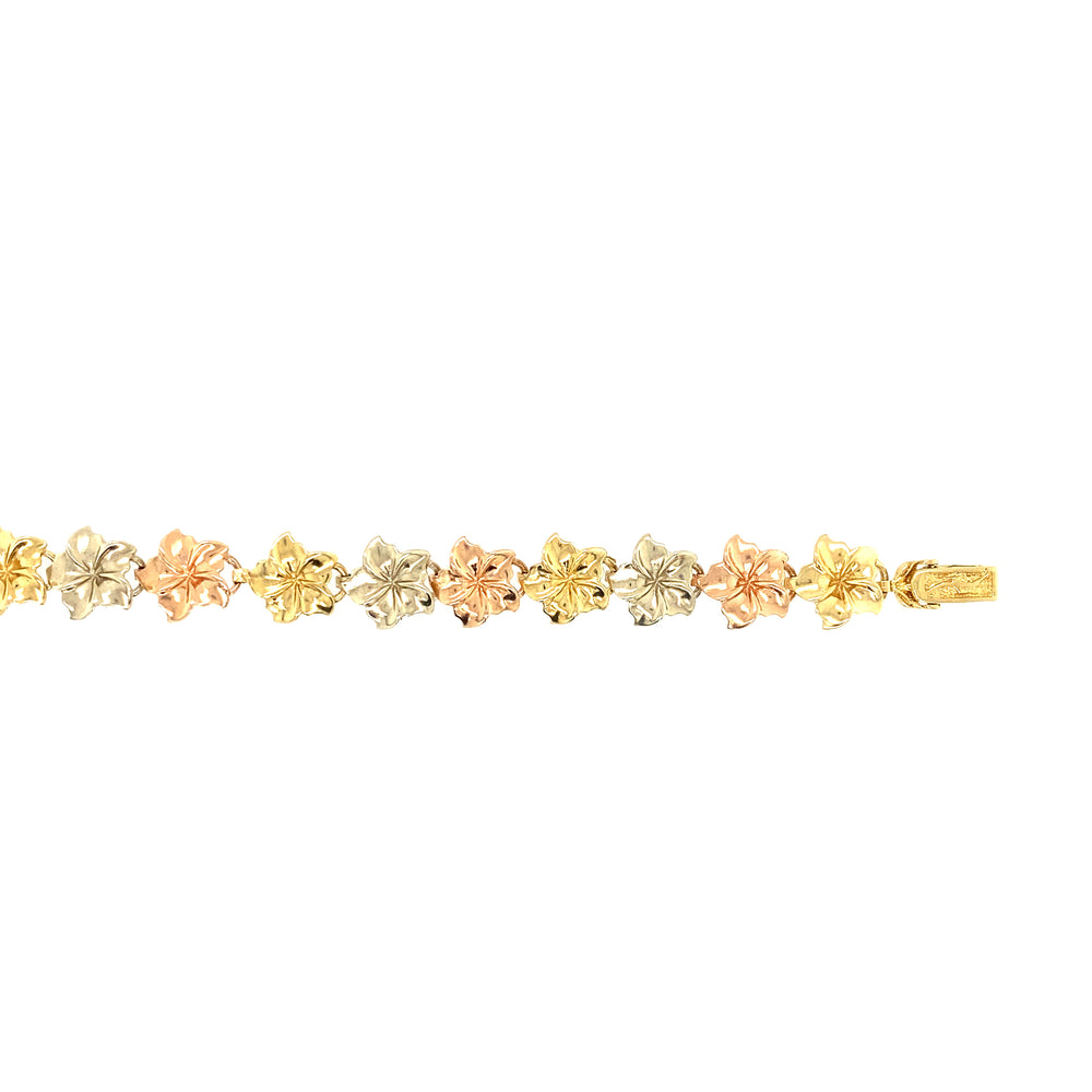 14kt Tri-Gold 8mm Fancy flower Bracelet
