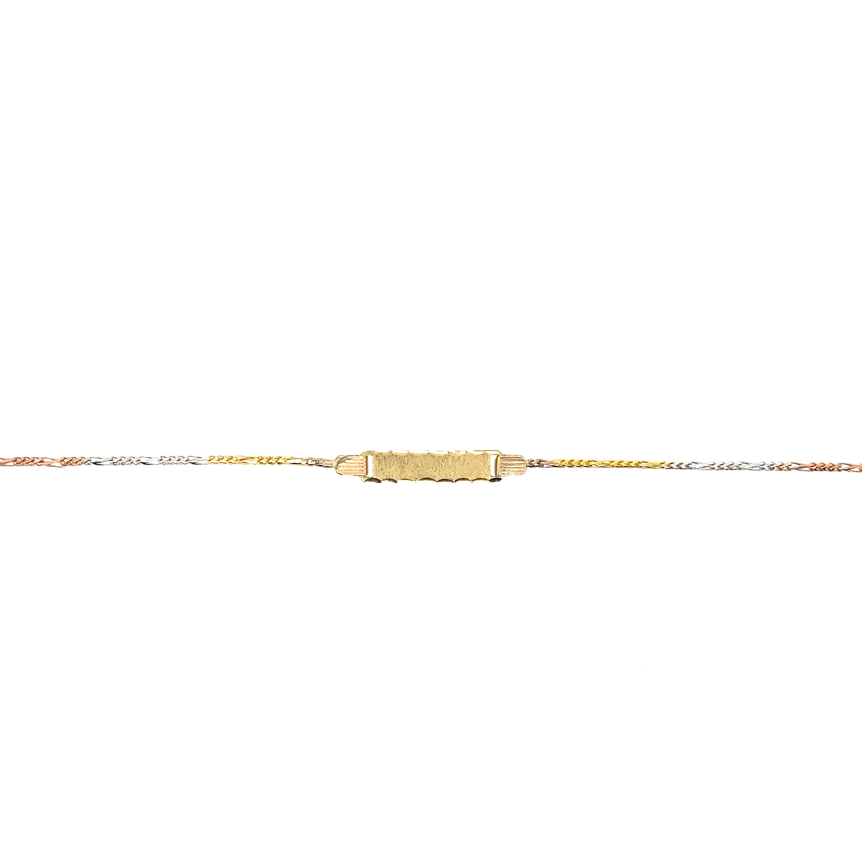 10kt Tri-Gold 1mm Figaro Baby ID Bracelet