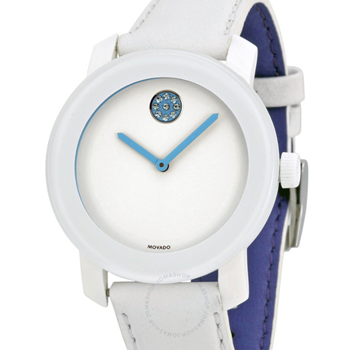 Movado BOLD White Leather Blue Accent Watch 3600178 Final Sale