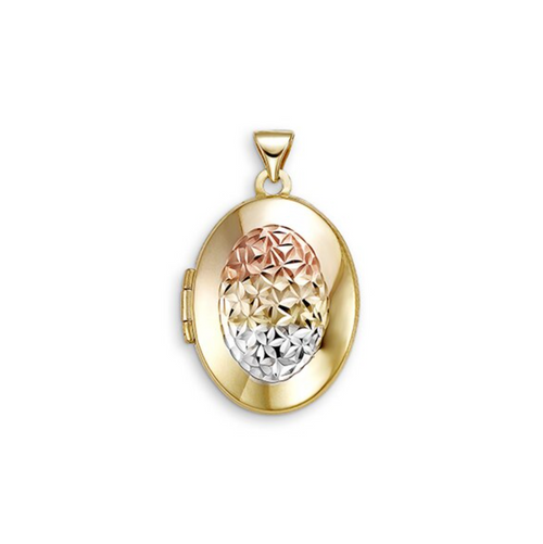 10kt Tri-Tone Diamond Cut Gold Locket with Chain