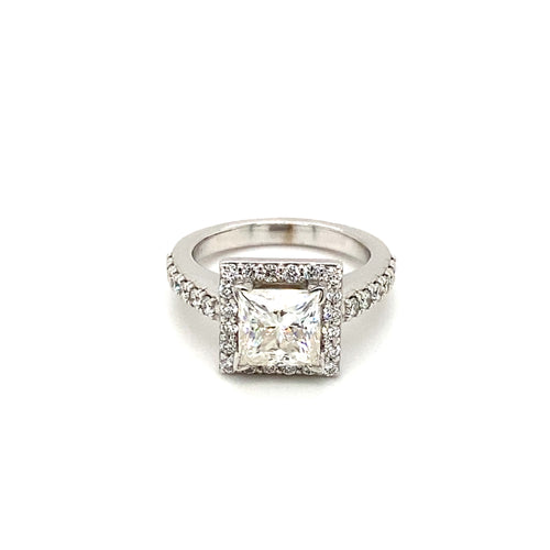 14kt White Gold Princess Cut Moissanite and Diamond Ring