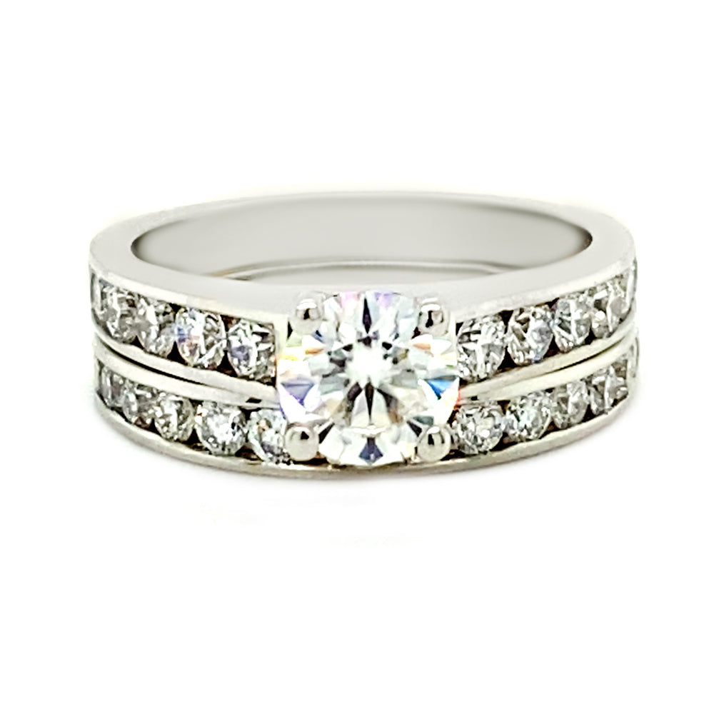 14kt White Gold Moissanite & Diamond Wedding Set