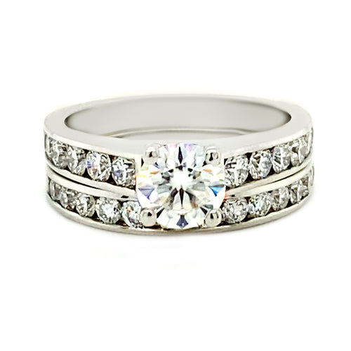 14kt White Gold Moissanite & Diamond Wedding Set