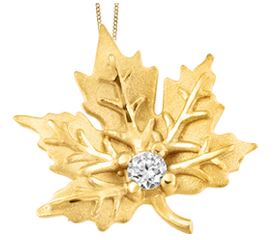 10kt White Gold Canadian Diamond Maple Leaf Pendant