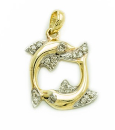 10kt Yellow Gold Diamond Dolphin Pendant