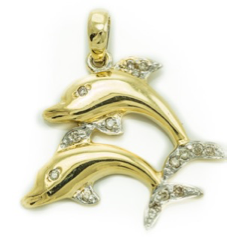 10kt Yellow Gold Diamond Dolphin Pendant