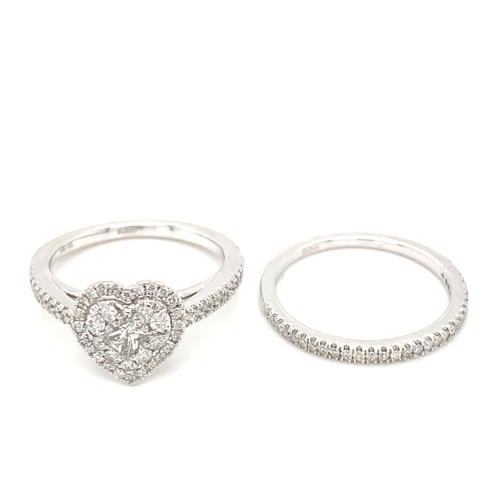 14kt White Gold Diamond Heart Shaped Wedding Set