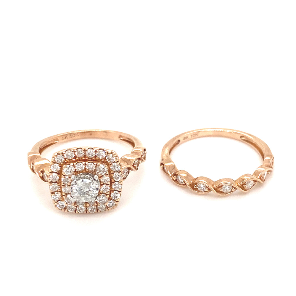 10kt Rose Gold 1.00ct Diamond Wedding Set