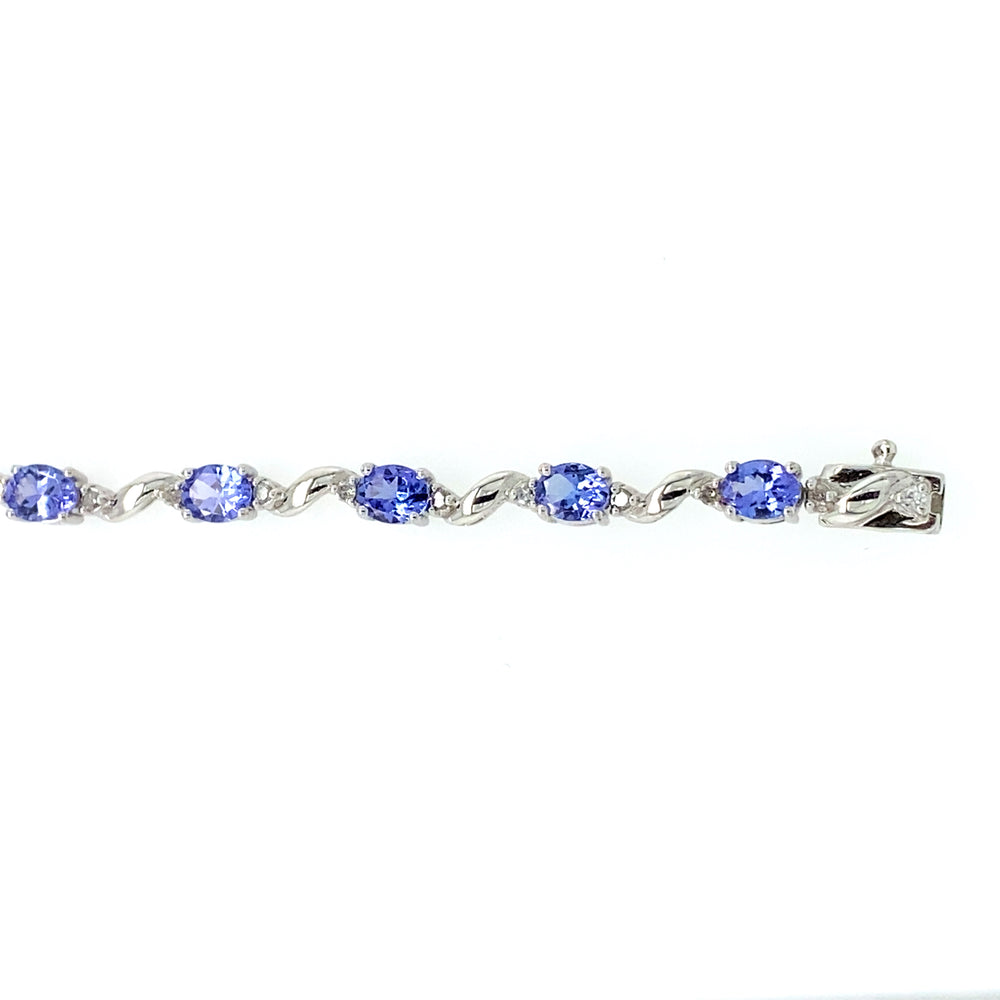 Sterling Silver and Tanzanite with Diamond Tennis Bracelet