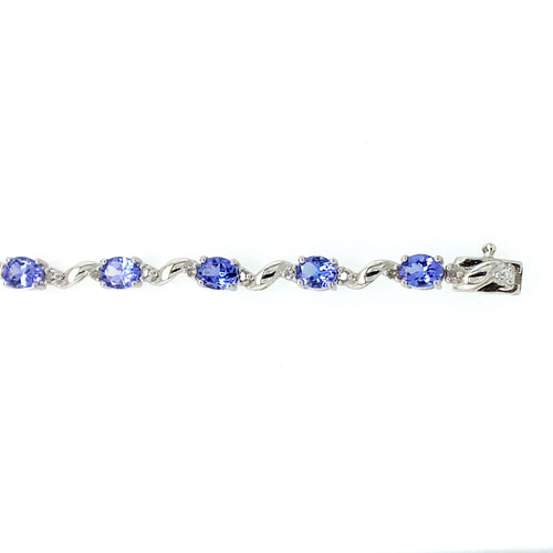 Sterling Silver and Tanzanite with Diamond Tennis Bracelet
