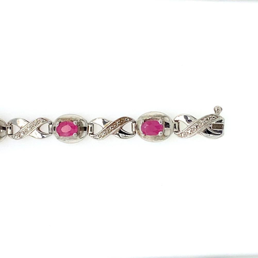 Sterling Silver with Ruby and Diamond Tennis Bracelet