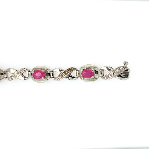 Sterling Silver with Ruby and Diamond Tennis Bracelet