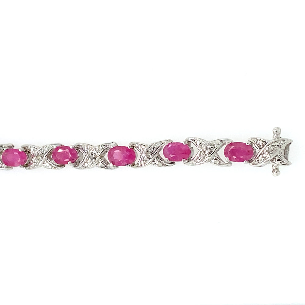 Sterling Silver and Ruby with Diamond Tennis Bracelet