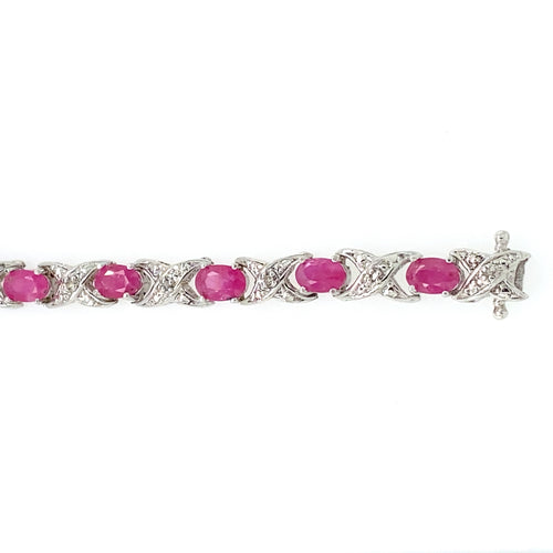 Sterling Silver and Ruby with Diamond Tennis Bracelet