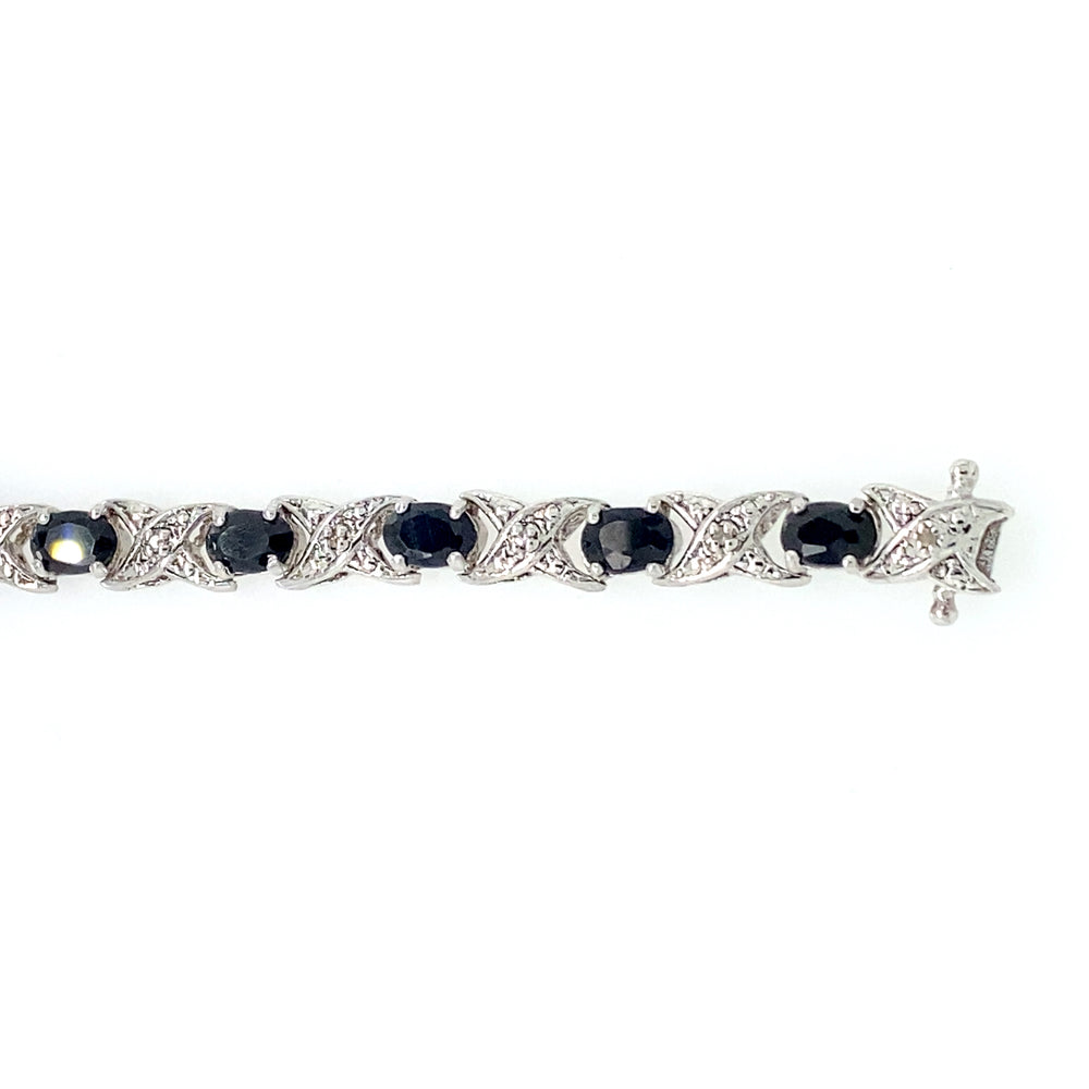 Sterling Silver with Sapphire and Diamond Tennis Bracelet