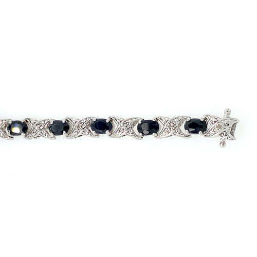 Sterling Silver with Sapphire and Diamond Tennis Bracelet