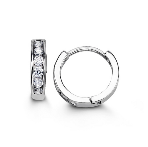 Sterling Silver CZ Channel Huggie Earrings