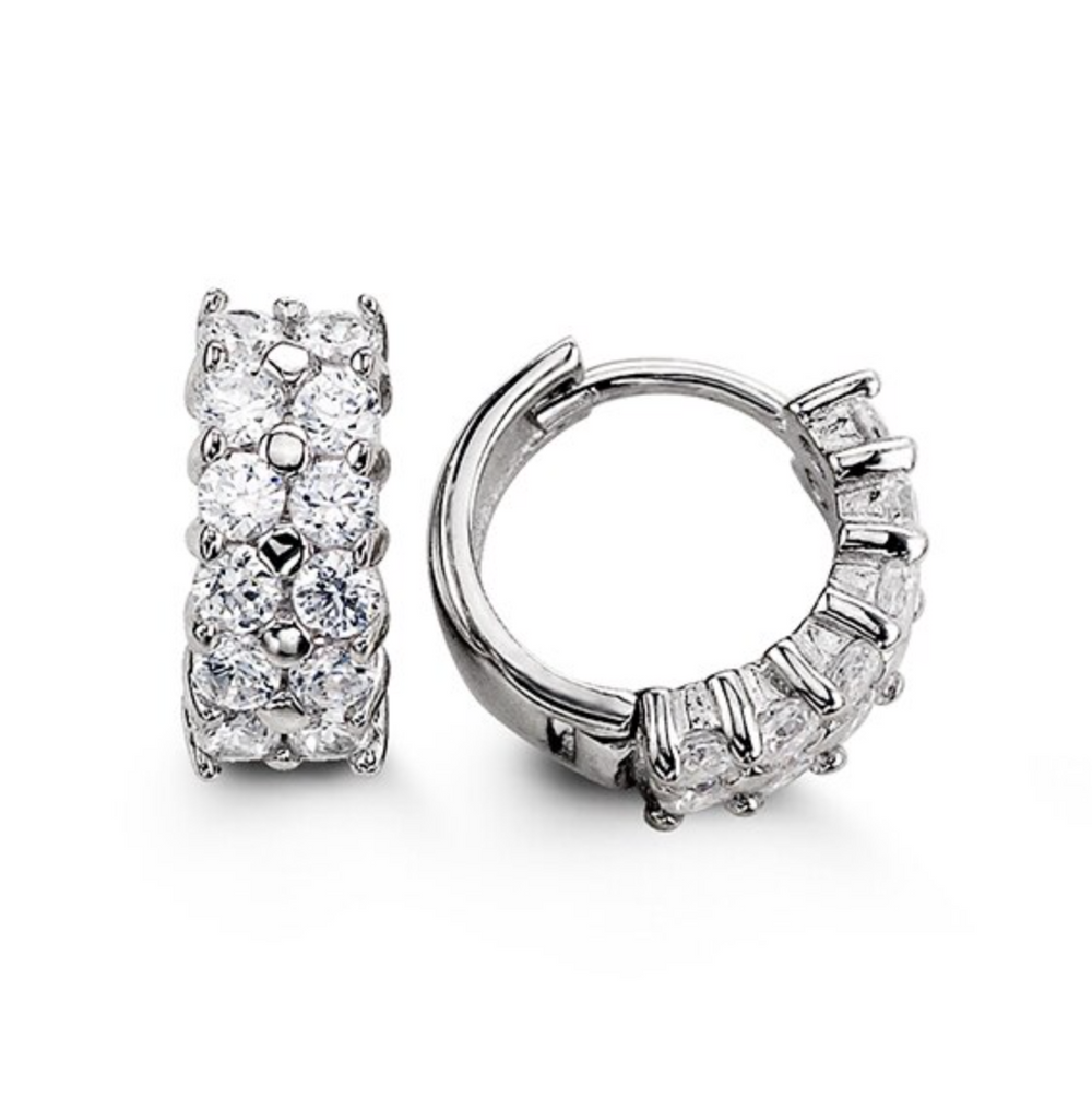 Sterling Silver CZ 2 Row Huggie Earrings