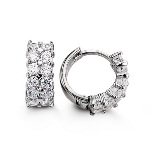 Sterling Silver CZ 2 Row Huggie Earrings