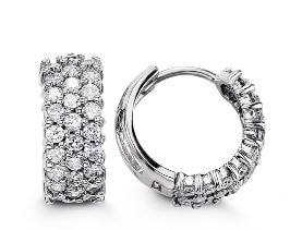 Sterling Silver 3 Row CZ Hoop Earrings