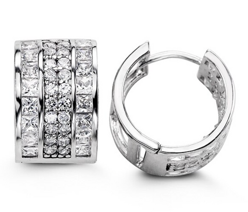Sterling Silver CZ 4 Channel Huggie Earrings