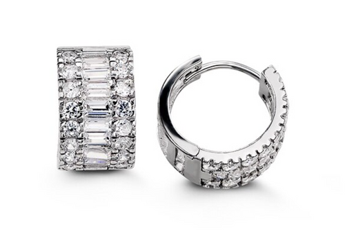 Sterling Silver CZ 3 Row Huggie Earrings