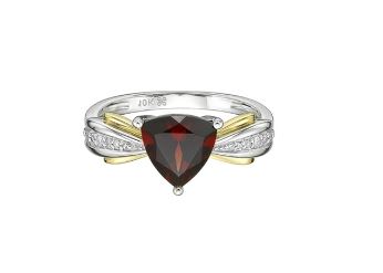 10kt Two tone Trillion Garnet + Diamond ring