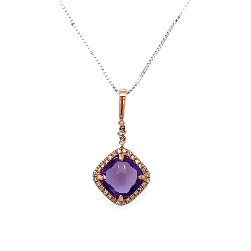 10KT rose gold Amethyst + diamond pendant