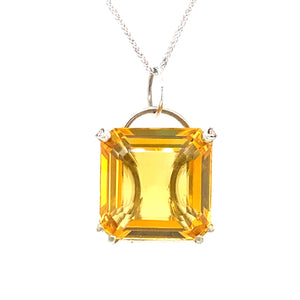 10K White Gold Citrine Pendant with Diamonds