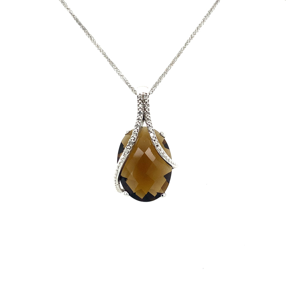 10K White Gold Smokey Quartz Pendant with Diamonds
