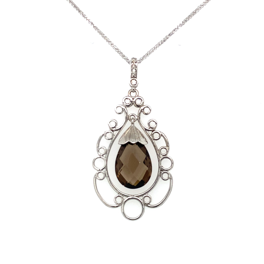 10KT White Gold Pear shaped Smokey Quartz Pendant