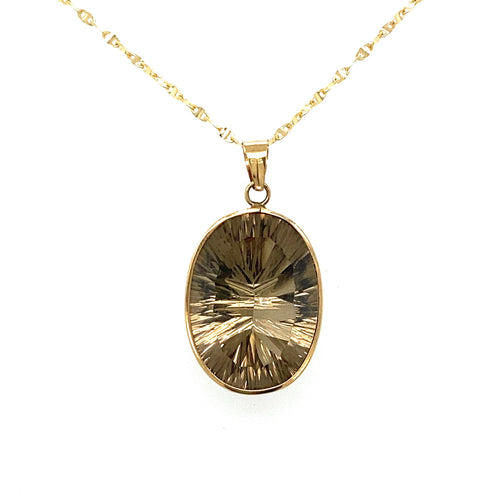 10/14kt Yellow Gold Smokey Quartz Pendant with Chain