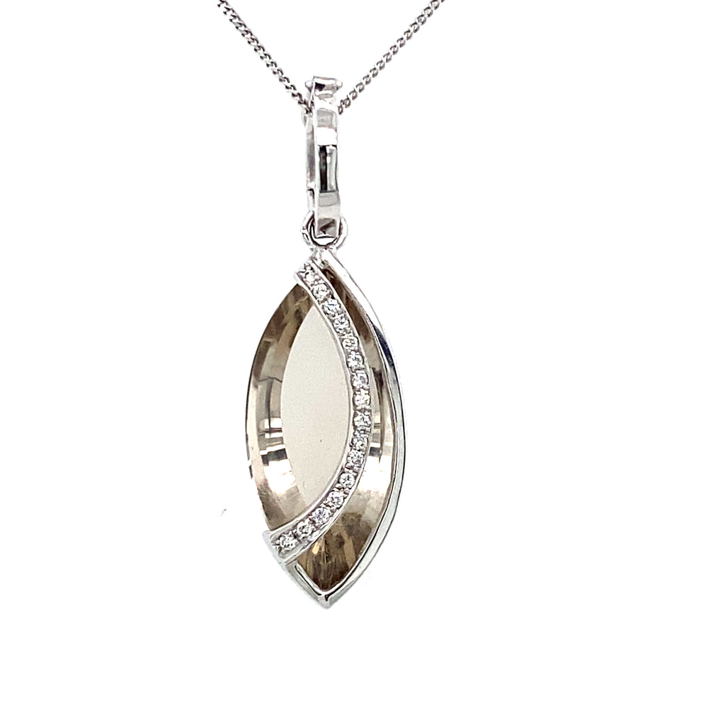 14kt White Gold White Topaz and Diamond Pendant