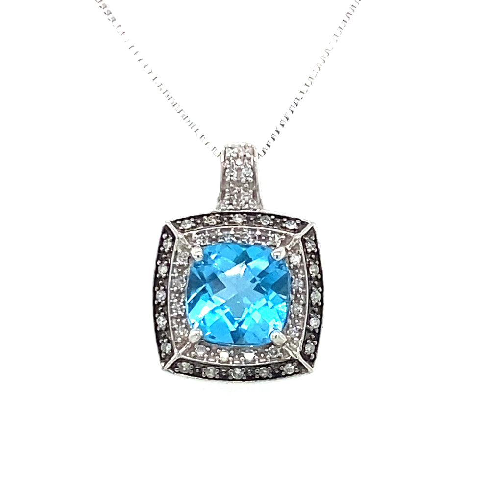 10KT White Gold Blue Topaz Pendant + Diamonds