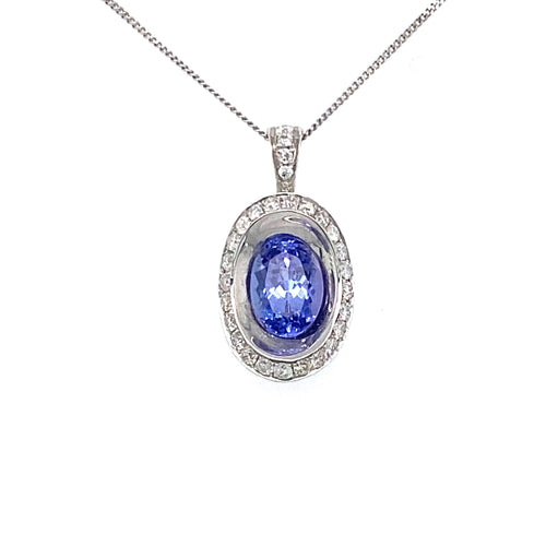 10/14KT White Gold Tanzanite Diamond Pendant