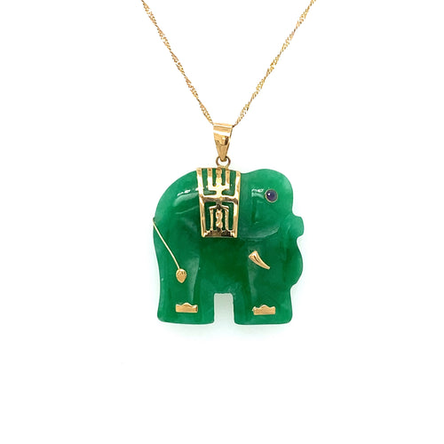 10/14K Yellow Gold Jade Elephant Pendant