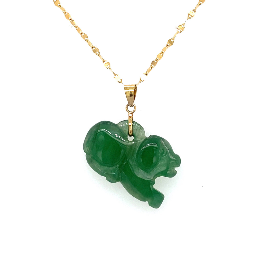 10KT Yellow Gold Jade Dog Pendant