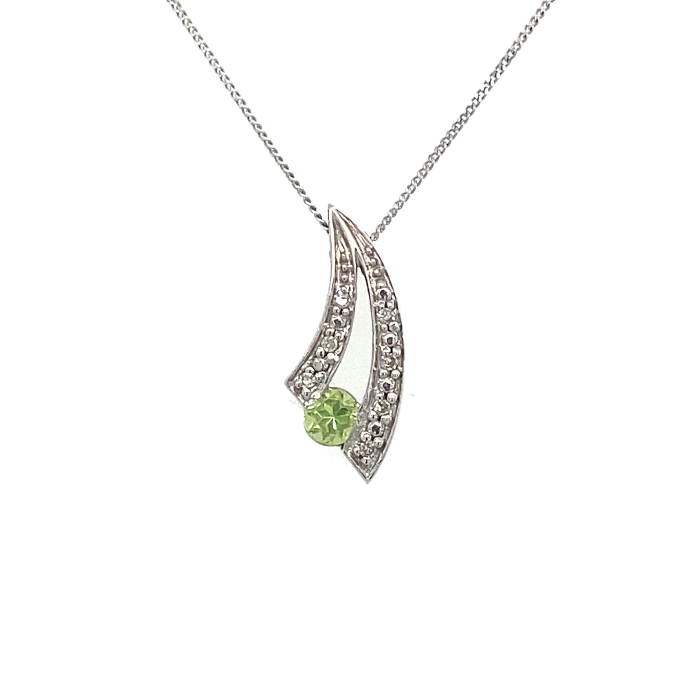 10kt White gold Peridot & Diamond Pendant