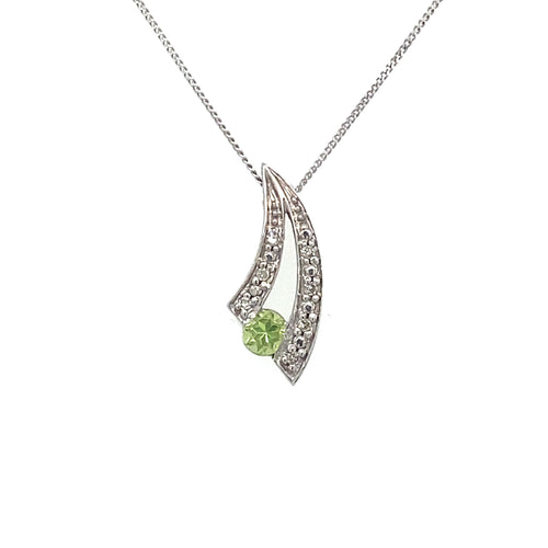 10kt White gold Peridot & Diamond Pendant