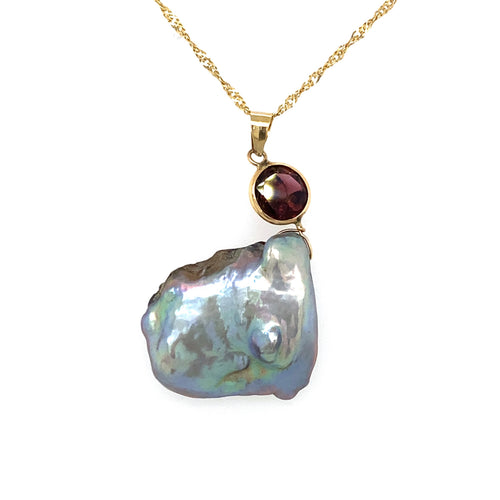 10/14K Yellow Gold Kashi Pearl and Garnet