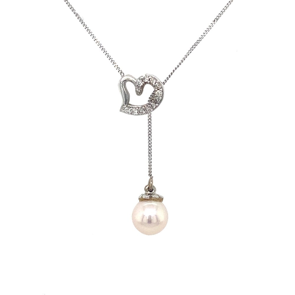 10KT white gold Pearl + Diamond pendant