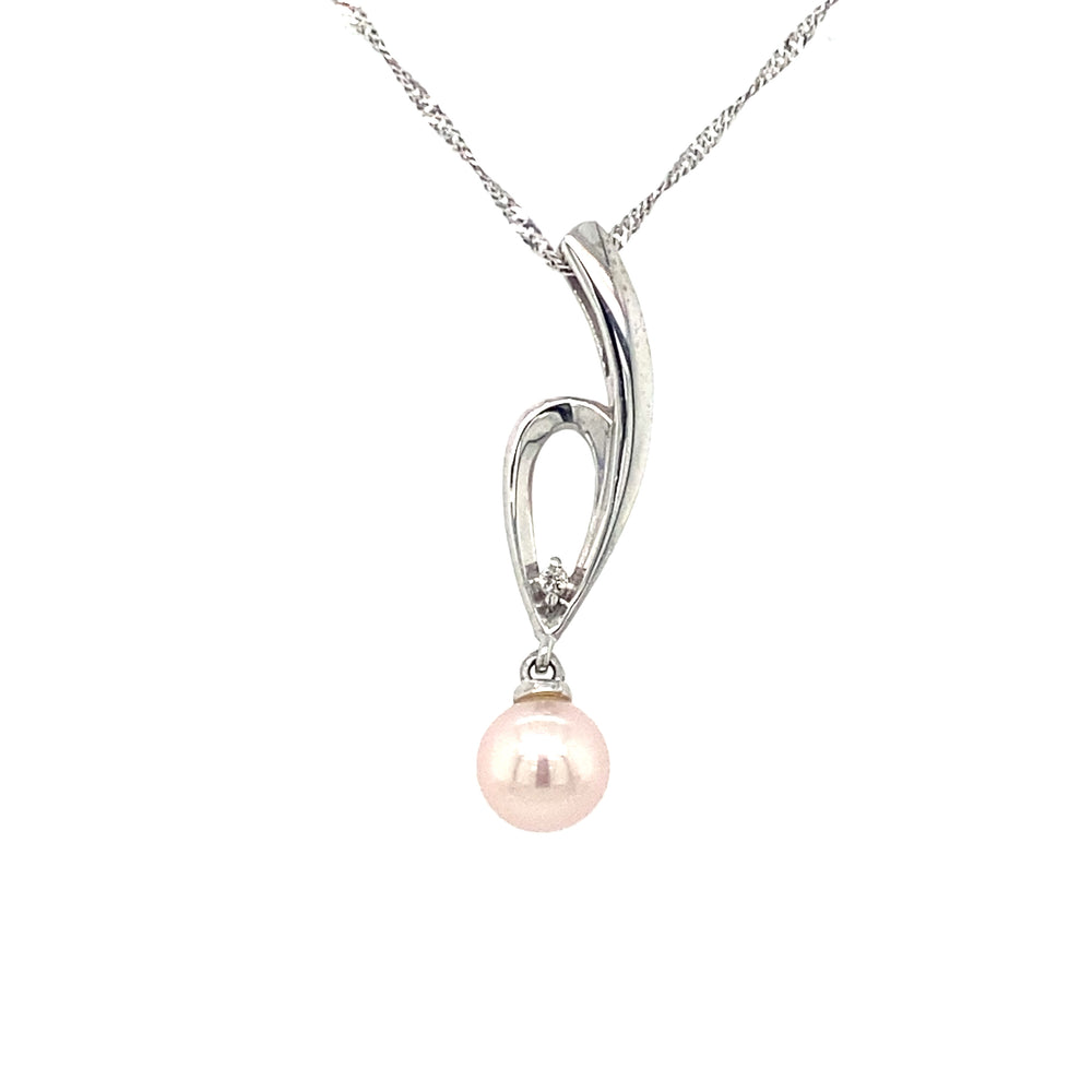 10KT White gold Pink Pearl Pendant + Diamond