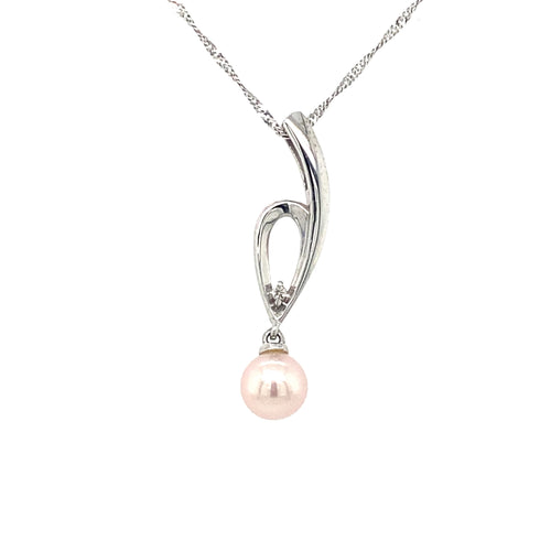10KT White gold Pink Pearl Pendant + Diamond