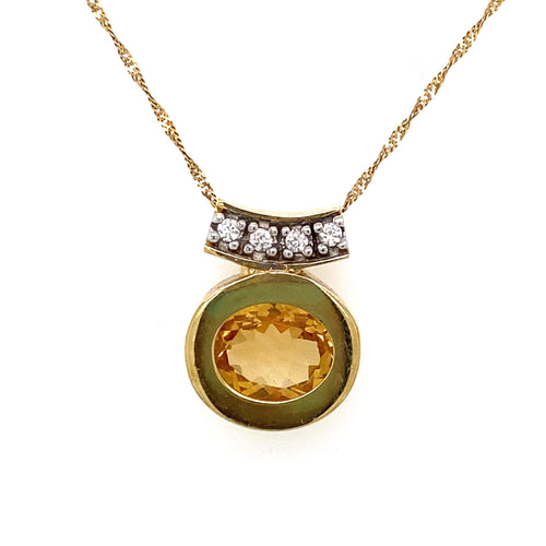 10kt Yellow Gold Citrine and Cubic Zirconia Pendant