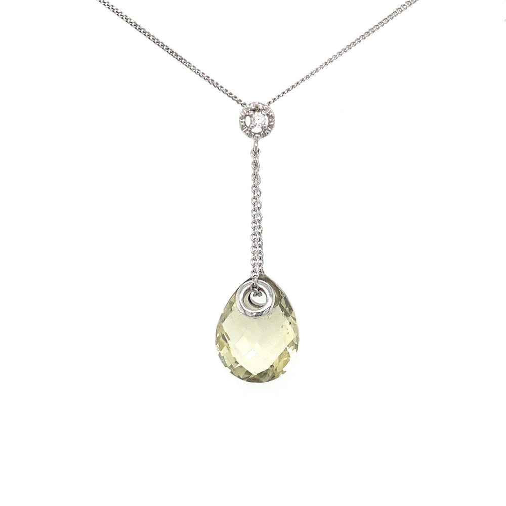 10K White Gold Lilac Quartz and natural diamond Pendant