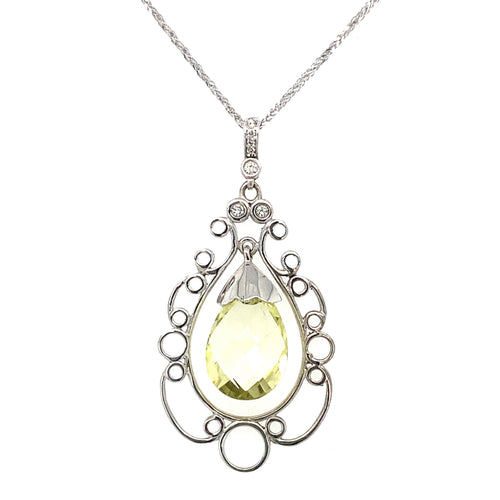 10kt White Gold Lime Quartz & Diamond