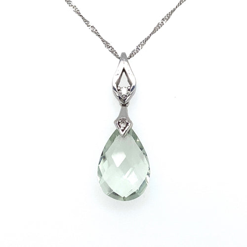 10kt White Gold Green Amethyst and Diamond pendant